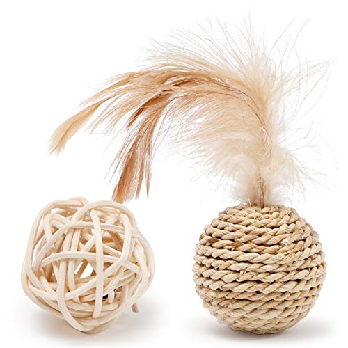 Juguetes para Gatos, Juguetes para Mascotas, Pelotas de ratán Que suenan, Pelotas de Juguete de Plumas, Pelotas de ratán para Gatos, Juguetes Activos para Gatos
