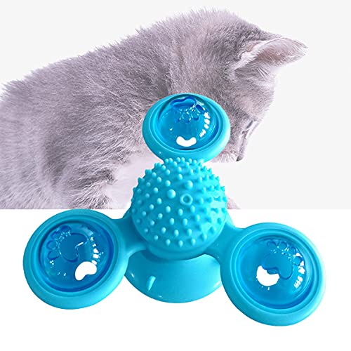 Juguetes para Gatos - Molino de Viento Giratorio Interactivo Carrusel de Juguete Carrusel Interactivo con Ventosa Juguetes para Gatos (Azul)