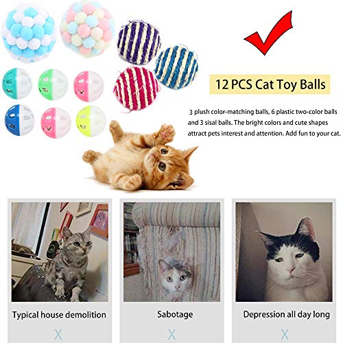 Juguetes para Gatos Pelotas, 12PCS Bolas para Gatos con Campana, Juguetes Coloridos para Gatos para Interiores, Pelotas de Peluche para Gato, Juguetes interactivos para Gatos Pelotas(Color Aleatorio)