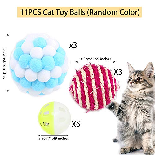 Juguetes para Gatos Pelotas, 12PCS Bolas para Gatos con Campana, Juguetes Coloridos para Gatos para Interiores, Pelotas de Peluche para Gato, Juguetes interactivos para Gatos Pelotas(Color Aleatorio)