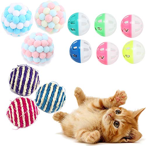 Juguetes para Gatos Pelotas, 12PCS Bolas para Gatos con Campana, Juguetes Coloridos para Gatos para Interiores, Pelotas de Peluche para Gato, Juguetes interactivos para Gatos Pelotas(Color Aleatorio)