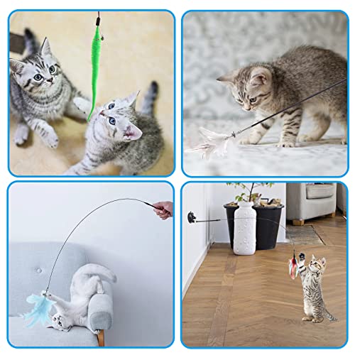 Juguetes para Gatos,Juguete Interactivos de Plumas para Gatos,2 Varita de Burla para Gatos,1 Ventosa Fuerte,9 Plumas de Repuesto con Campana,Caña de Pescar para Gatos de Interior Movimiento Jugar