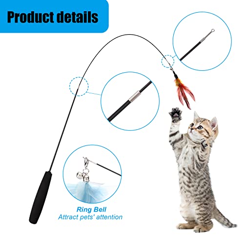 Juguetes para Gatos,Juguete Interactivos de Plumas para Gatos,2 Varita de Burla para Gatos,1 Ventosa Fuerte,9 Plumas de Repuesto con Campana,Caña de Pescar para Gatos de Interior Movimiento Jugar
