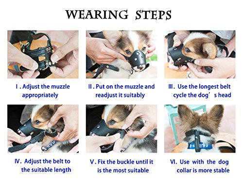 JUNMO® Ajustable de Cuero Hocico del Perro Anti-Morder Transpirable Seguridad del Animal Doméstico del Perrito de la Máscara de Bozales para Morder y Ladrar (Marrón, XL)
