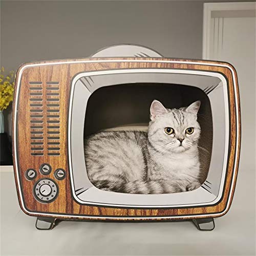 Junta arañazo de gato,gato de cartón reciclable Scratchers Retro TV en forma de cojín Rascar resistente a los arañazos Sofá cama for el gato,el protector for muebles Sofá Suelo Ecológico juguete