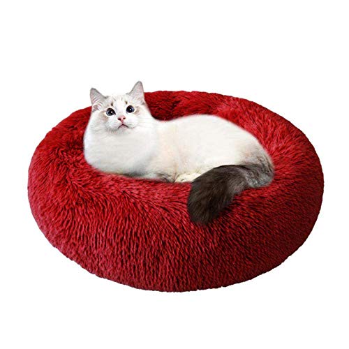 JY Cama de Pet Pet Cas Redondo Caza de Cable Caza de Pulso Pulse de Cable Caja Madrada Mater por Puppy Comercio Caliente Soft Pet Cable Casa de Dormento, Rojo, 35 cm Fondo antidesliz