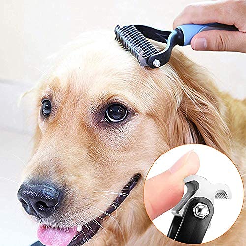 KAIYZP Peine para Perro, Peine para Gatos, rastrillo de Aseo para Eliminar el Pelo no Deseado y desenredar los Nudos, Reduce la caída del Cabello en un 90% (coloque Dos Tijeras) (Pet Knot Comb)