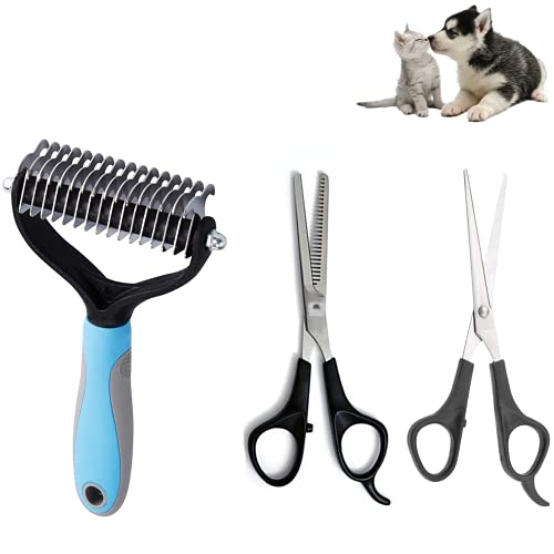 KAIYZP Peine para Perro, Peine para Gatos, rastrillo de Aseo para Eliminar el Pelo no Deseado y desenredar los Nudos, Reduce la caída del Cabello en un 90% (coloque Dos Tijeras) (Pet Knot Comb)