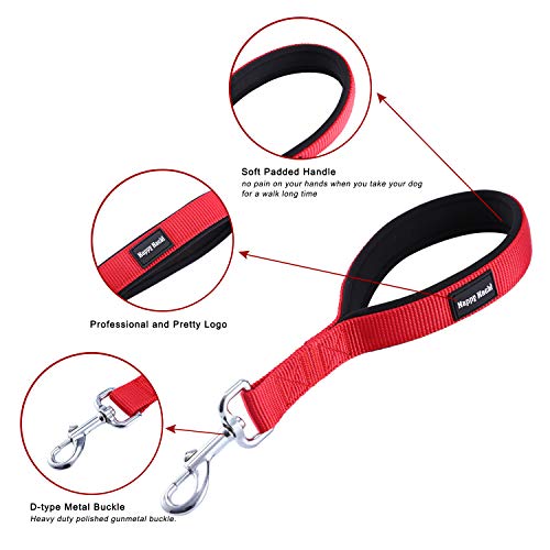 Kaka mall Correa de Perro Corta Grandes Medianos con Mango Suave Acolchado Antideslizante Nylon para Entrenamiento Caminar Viajar 32CM (Rojo,M)