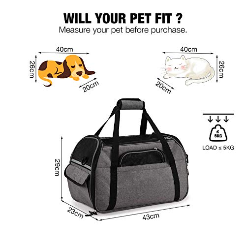 Kaka mall Transportín Perro Gato Transpirable Plegable Pet Carrier Impermeable Bolso de Hombro Acolchado Suave Viaje Avion Tren o Auto por Pequeños Mascota (Gris, S)