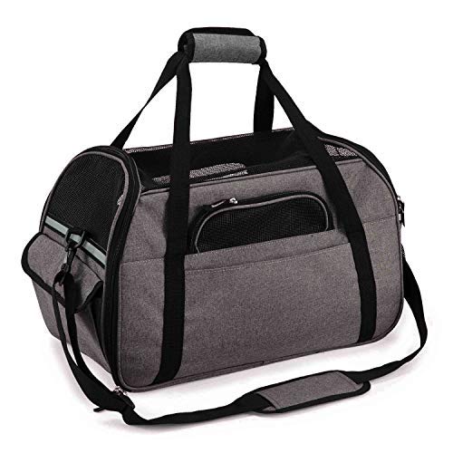 Kaka mall Transportín Perro Gato Transpirable Plegable Pet Carrier Impermeable Bolso de Hombro Acolchado Suave Viaje Avion Tren o Auto por Pequeños Mascota (Gris, S)