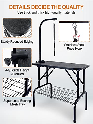 Kalolary 32inch Mesa de Peluqueria Canina Plegable, Mesa de Peluquería para Mascotas, Mesa Aseo Mascotas Mesa de Peluquería para Perros/Gatos(Negro)