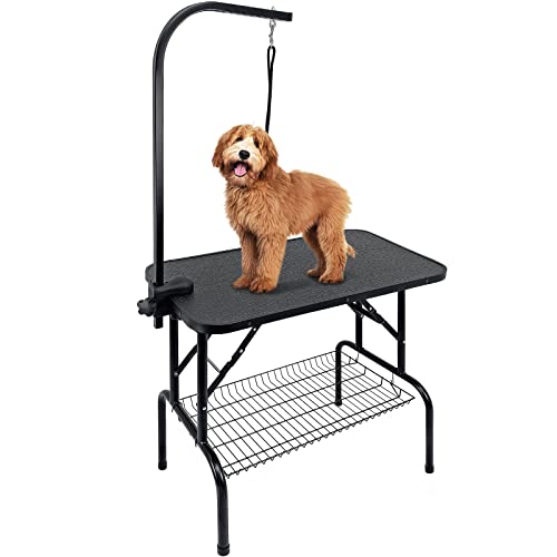 Kalolary 32inch Mesa de Peluqueria Canina Plegable, Mesa de Peluquería para Mascotas, Mesa Aseo Mascotas Mesa de Peluquería para Perros/Gatos(Negro)