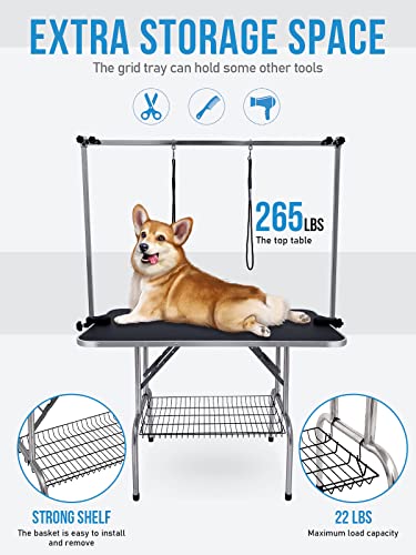 Kalolary 45inch Mesa de Peluqueria Canina Plegable, Mesa de Peluquería para Mascotas, Mesa Aseo Mascotas Mesa de Peluquería para Perros/Gatos(Negro)