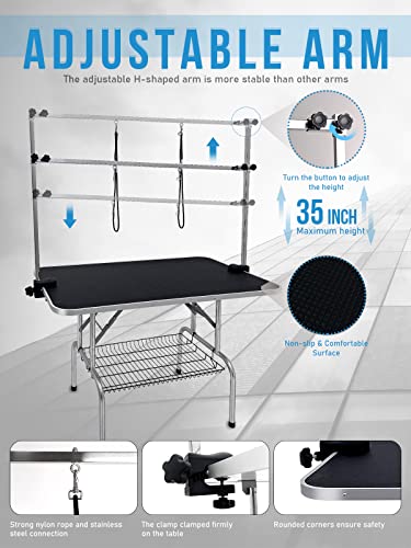 Kalolary 45inch Mesa de Peluqueria Canina Plegable, Mesa de Peluquería para Mascotas, Mesa Aseo Mascotas Mesa de Peluquería para Perros/Gatos(Negro)