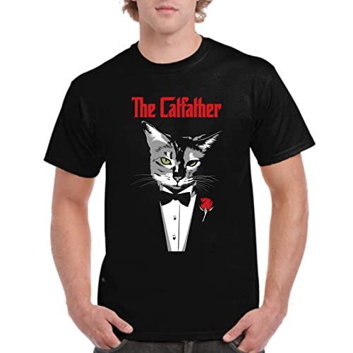 Kamefanatic Camiseta de Hombre Gato Felino Siames Mascota Divertido The Catfather pelicula 016 XXL