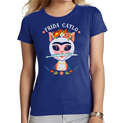 Kamefanatic Camiseta de Mujer Gato Felino Siames Mascota Divertido Frida Catlo 007 XXL