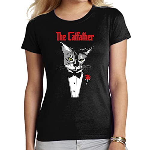 Kamefanatic Camiseta de Mujer Gato Felino Siames Mascota Divertido The Catfather pelicula 016 XXL