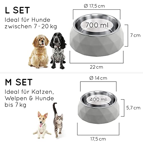KaraLuna Juego de 2 comederos, 2 cuencos con 4 accesorios I 400 ml o 700 ml I Comedero para gatos y perros cachorros