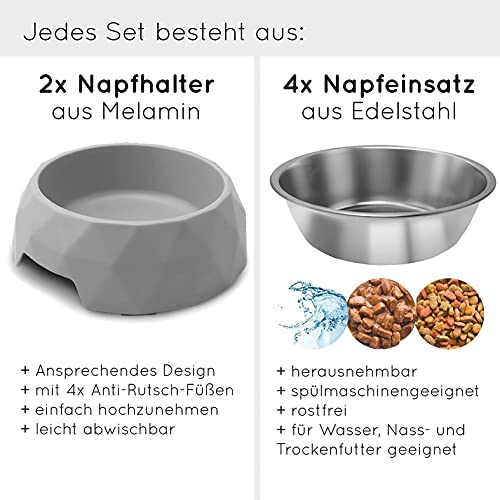 KaraLuna Juego de 2 comederos, 2 cuencos con 4 accesorios I 400 ml o 700 ml I Comedero para gatos y perros cachorros