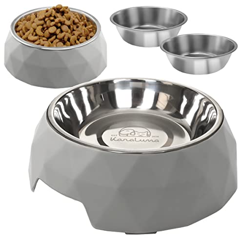 KaraLuna Juego de 2 comederos, 2 cuencos con 4 accesorios I 400 ml o 700 ml I Comedero para gatos y perros cachorros