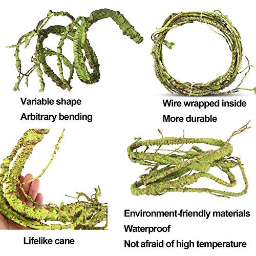 kathson Plantas de vid de reptiles, flexibles, para escalar en la selva, terrario, plantas de plástico, hojas de tanque de mascotas, serpientes, ranas de cangrejo ermitaño y más reptiles
