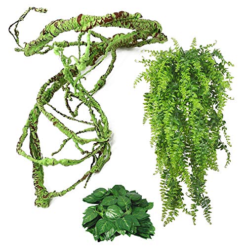 kathson Plantas de vid de reptiles, flexibles, para escalar en la selva, terrario, plantas de plástico, hojas de tanque de mascotas, serpientes, ranas de cangrejo ermitaño y más reptiles
