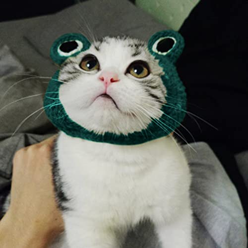 Katolang Cute Handmade Dog Cat Hat Costume Caps Animal Head Party Decor Pet Green Frog S