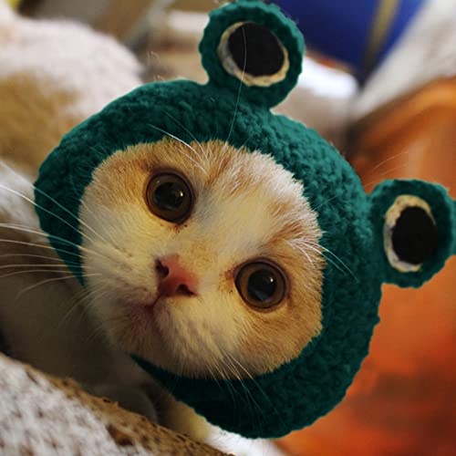 Katolang Cute Handmade Dog Cat Hat Costume Caps Animal Head Party Decor Pet Green Frog S