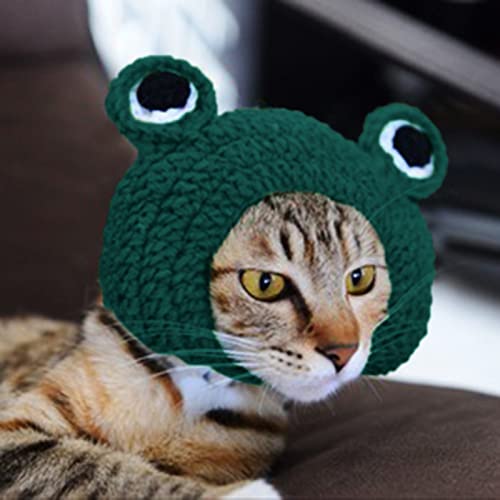 Katolang Cute Handmade Dog Cat Hat Costume Caps Animal Head Party Decor Pet Green Frog S