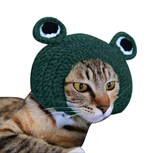 Katolang Cute Handmade Dog Cat Hat Costume Caps Animal Head Party Decor Pet Green Frog S