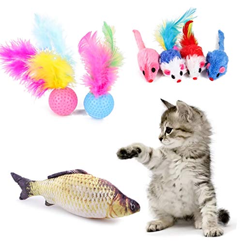 KGCA Práctico 28 Piezas Juguete Gatos, Gatito, Túnel Gato, Gato, Menta, Pez, Pluma, Burlas, Pez, Ratón Esponjoso, Ratón, Boy Campana, Juguete Ca