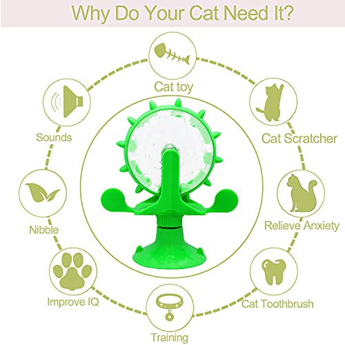 KINGLEAD Juguetes para Gatos de Molino de Viento Juguete Gato Giratorio，Juguete Dispensador de Alimentos para Gatos，Juguete Interactivo para Gatos，Divertido Juguete De Molino De Viento para Gatitos