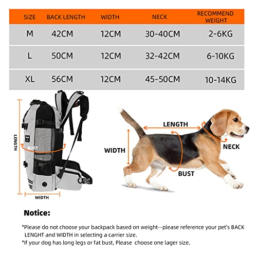 KINGSLONG Mochila para Perros para Llevar Mascotas,Mochila Ajustable para Mascotas,Perros Bolsa de Viaje Malla Transpirable Suministros para Mascotas por Caminar Acampar - Gris L