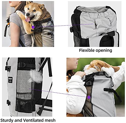 KINGSLONG Mochila para Perros para Llevar Mascotas,Mochila Ajustable para Mascotas,Perros Bolsa de Viaje Malla Transpirable Suministros para Mascotas por Caminar Acampar - Gris L