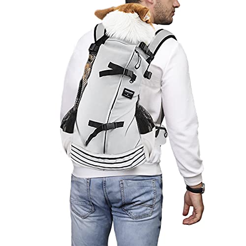 KINGSLONG Mochila para Perros para Llevar Mascotas,Mochila Ajustable para Mascotas,Perros Bolsa de Viaje Malla Transpirable Suministros para Mascotas por Caminar Acampar - Gris L