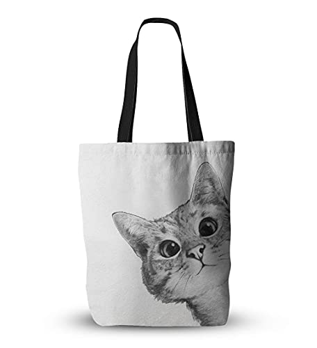 Kitty Cat Meow Hello Sketch - Bolsa de mano para dibujo, color blanco y negro