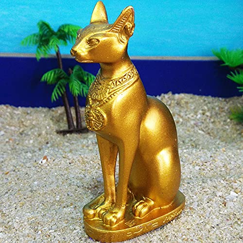Kocris Casa Acuario Egipto Antiguo Tanque de Peces Decoraciones Gato Diosa Bastet Reptil Tortuga Lagartija Araña Tanques Terrario Templo Egipcio Decoración Ornamento Mascota Oro