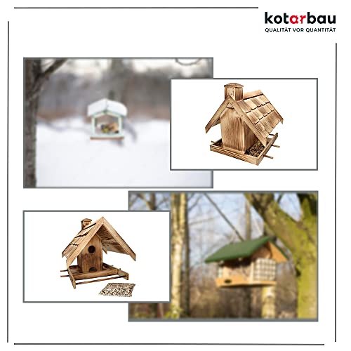 KOTARBAU® Comedero para pájaros XL de madera quemada + 0,5 kg de forro gratis.