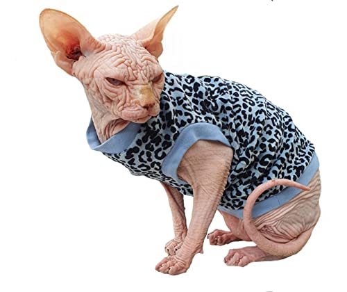 Kotomoda Camiseta de gato azul leopardo terciopelo orgánico para Sphynx y gatos desnudos (X-Small)