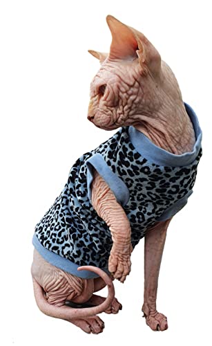 Kotomoda Camiseta de gato azul leopardo terciopelo orgánico para Sphynx y gatos desnudos (X-Small)