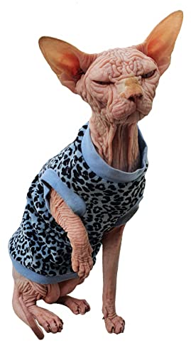 Kotomoda Camiseta de gato azul leopardo terciopelo orgánico para Sphynx y gatos desnudos (X-Small)