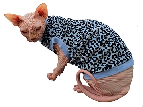 Kotomoda Camiseta de gato azul leopardo terciopelo orgánico para Sphynx y gatos desnudos (X-Small)