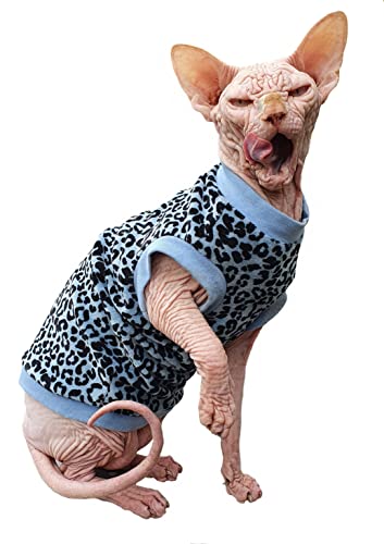 Kotomoda Camiseta de gato azul leopardo terciopelo orgánico para Sphynx y gatos desnudos (X-Small)