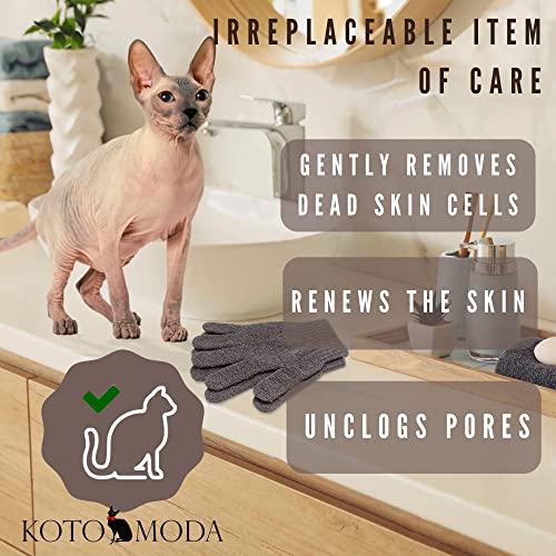 Kotomoda Sphynx - Guantes exfoliantes de baño de bambú carbonizado para gatos
