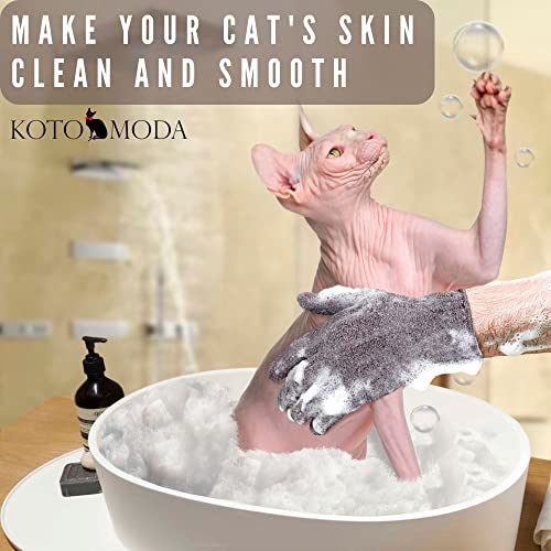 Kotomoda Sphynx - Guantes exfoliantes de baño de bambú carbonizado para gatos