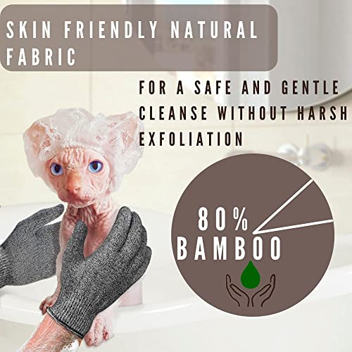 Kotomoda Sphynx - Guantes exfoliantes de baño de bambú carbonizado para gatos
