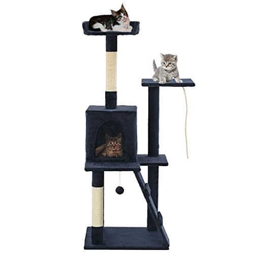 Ksodgun Rascador para Gatos con Postes rascadores de sisal Poste rascador para Gatos Muebles para Gatos Árbol trepador Grandes felinos 120 cm Azul Oscuro