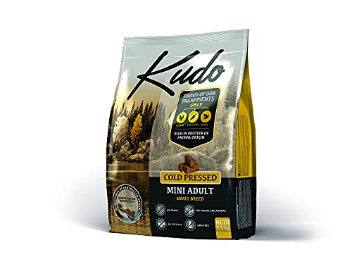 Kudo Pienso Seco Prensado en Frío para Perros Adultos de Tamaño Pequeño. Receta Natural Pollo Mini Grain Free. Sin Gluten. Elaborado con Ingredientes Naturales (7,5 Kg)