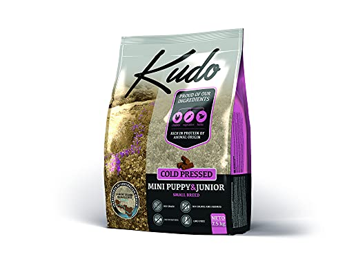 Kudo Pienso Seco Prensado en Frío para Perros Jóvenes de Tamaño Pequeño. Receta Natural Junior Mini Pollo Grain Free. Sin Gluten. Elaborado con Ingredientes Naturales (7,5 Kg)